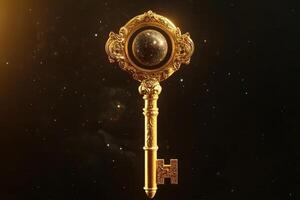 Golden key with a mirror in the center photo