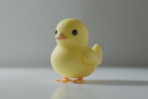 Cute Yellow Chick Standing On White Background photo