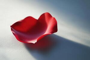 Single Red Rose Petal On Light Gray Surface photo