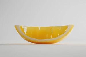 A single lemon slice rests on a white background photo