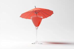A refreshing red cocktail garnished with a small orange umbrella photo