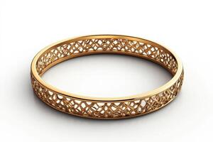 Intricate Gold Bangle Featuring Delicate Latticework Design photo