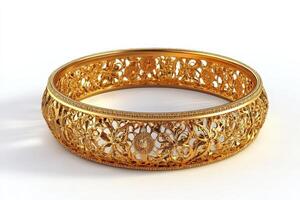 Gold bangle bracelet with intricate design photo