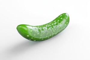 A single juicy green cucumber slice on white background photo