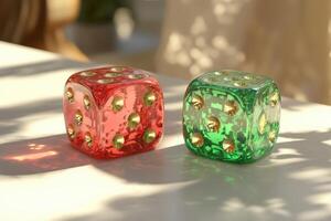 Two Glass Dice Resting On A White Surface photo