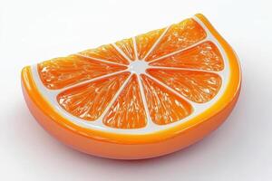 A single glossy orange slice segment displayed photo