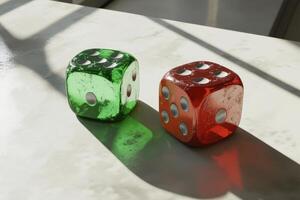 Two Aged Glass Dice Resting On A White Surface photo