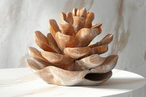 Abstract Wooden Pine Cone Sculpture Art photo