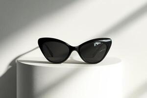 Stylish Black Cat Eye Sunglasses on White Display photo
