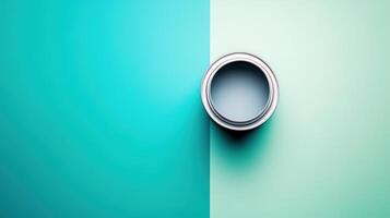 A Paint Can Sits on a Two Tone Background photo