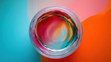 Vibrant Swirls of Paint in a Glass Container photo