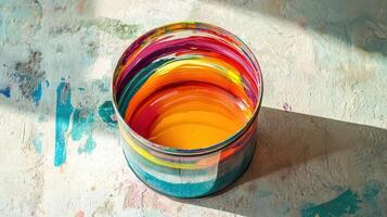 Colorful paint container with orange paint inside photo