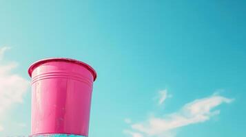 Pink Bucket Against A Blue Sky Background photo