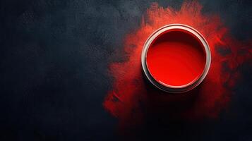 Red Paint Can on Dark Background with Splashes photo