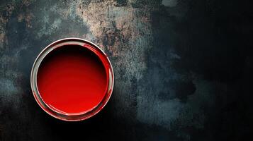 Red Paint in a Metal Can on Dark Background photo