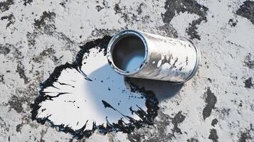 Spilled Paint From A Tipped Over Can On Rough Surface photo