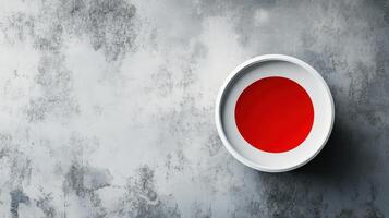 Red circle in white frame on grey textured background photo