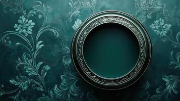 Ornate Oval Frame on Teal Floral Background photo