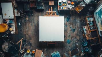 Blank Canvas In A Messy Artists Studio photo