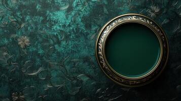 Ornate Green Bowl on Embossed Floral Background photo
