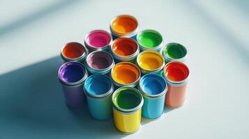 Colorful Paint Cans Arranged In A Neat Pattern photo