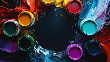 Colorful Paint Pots Arranged in Circular Formation photo