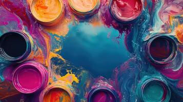 Vibrant Paint Pots Arranged In A Circular Pattern photo