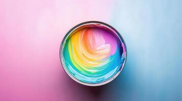 Rainbow Paint Swirl in a Metal Can photo