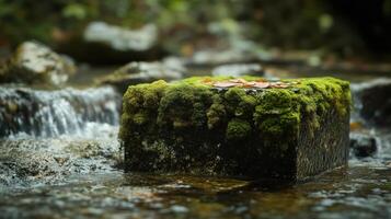 Moss Covered Stone In A Mountain Stream photo