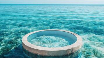 Tranquil Circular Pool Seamlessly Merges With Ocean Waters photo