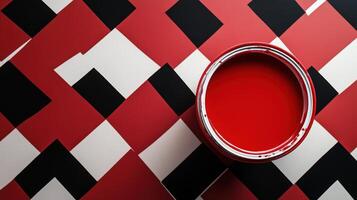 Red Paint Can on Geometric Black White Red Background photo