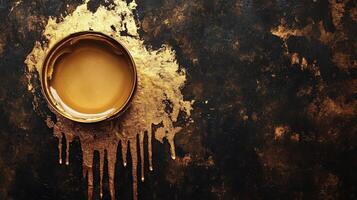 Golden Paint Dripping On Dark Textured Surface photo