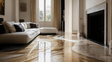 Elegant Living Room with Intricate Floor Design photo