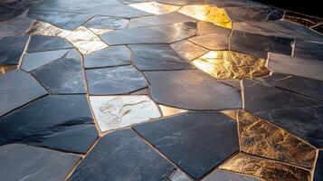 Gold and grey stone mosaic tile pattern photo