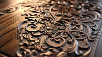 Intricate Wooden Carving Floral Design Panel photo