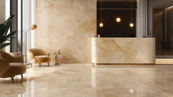 Elegant Lobby Interior Design with Beige Marble Accents photo