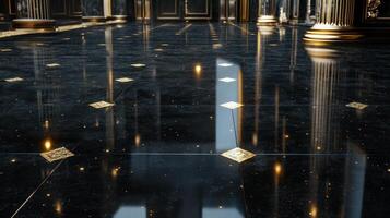 Elegant Black And Gold Floor With Inlaid Designs photo