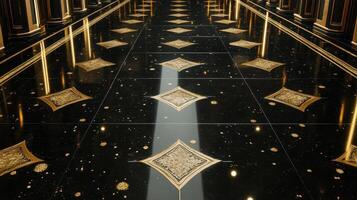 Elegant Black And Gold Floor In A Grand Hallway photo