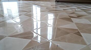 Polished Geometric Tile Floor Reflecting Light photo