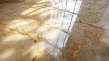 Polished Marble Floor Reflecting Sunlight Through Window photo