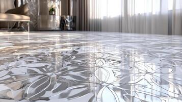 Elegant Floral Design Glass Floor Interior Decor photo