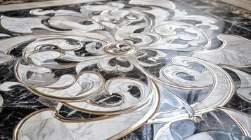 Elegant Marble Floor Design with Intricate Gold Accents photo