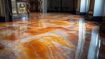 Swirling Orange And White Marble Floor In Luxurious Setting photo