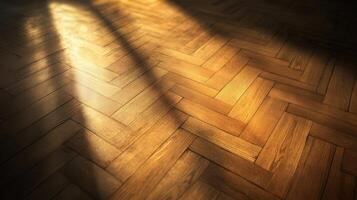 Sunlight Illuminates Herringbone Patterned Wooden Floor photo