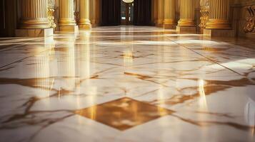 Golden Columns Reflecting In Polished Marble Floor photo
