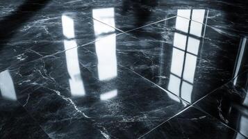 Polished Black Marble Floor Reflecting Windows photo