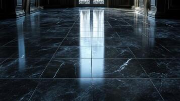 A marble floor with a large door and a window photo
