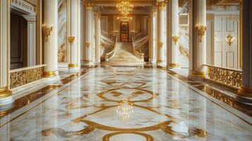 Grand Palace Interior With Marble Floors And Golden Accents photo