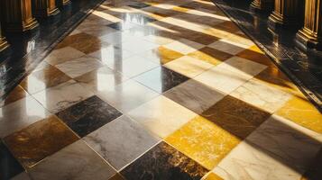 Sunlit Marble Floor With Golden Columns photo
