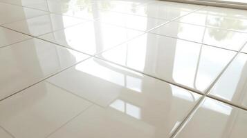Gleaming White Tile Floor Reflecting Sunlight photo